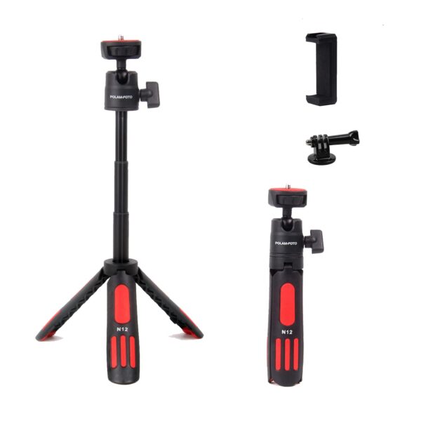 POLAM-FOTO Lightweight Desktop Mini Tripod 3 Levels Adjustment 360° Ball Head Cold Shoe for Camera/Phone/Webcam/DSLR/Sony/Gopro，Extendable Selfie Stick, for Vlogging, Live Streaming… - Image 2