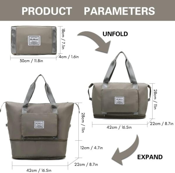 Eranqo Foldable Nylon Duffle Bag For Travelling|Waterproof And Large Travel Bag For Women's Luggage|Expandable & Multipurpose Large Capacity Weekender Carry Bag For Women's Travel (Grey-Green)23 Cms - Image 4