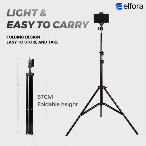 Elfora 7 Feet 360° Rotation Tripod Stand | Lightweight and Sturdy Design with Adjustable Mobile Clip Holder Compact for Photography and Videos | Compatible with All Mobiles & Cameras (Black) - Image 3