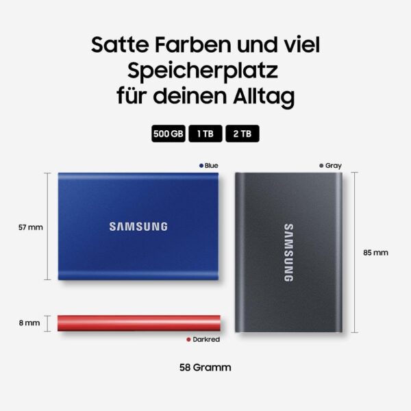 Samsung T7 1TB Up to 1,050MB/s USB 3.2 Gen 2 (10Gbps, Type-C) External Solid State Drive (Portable SSD) Grey(MU-PC1T0T) - Image 10