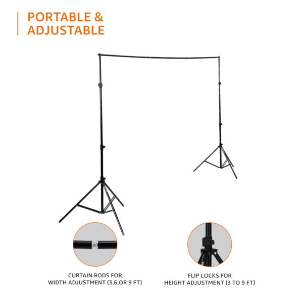 Amazon Basics Studio Background Stand Kit for Backdrop Photography and Videography, Adjustable, Foldable and Portable with Carry Bag (9 x 9 Feet) - Image 4