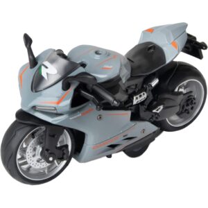 PLUSPOINT Diecast Motorcycle Toy Bike Scale Model,Pull Back Vehicles Alloy Simulation Superbike with Lights and Sound Also for Car Dashboard,Kids,Adult (Ducti-Grey)