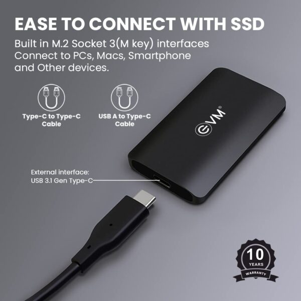 EVM EnSave External SSD 256GB - Smallest Portable SSD - 550 Mb/s Read & 500 Mb/s Write - USB 3.1 Gen 2 Type C - 10 Years Warranty (EPSSD/256GB) - Image 4