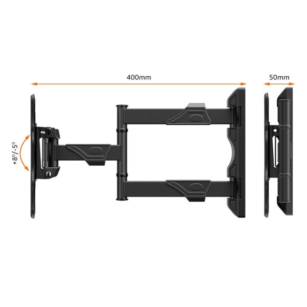 Amazon Basics Wall Mount for 32 to 55 inch TV with 6-Way Swivel Tilt | Full Motion Cantilever for LED, LCD, Plasma TV | Six-Way Precision Adjustments | Effortless Setup & Modern Minimalism (Black) - Image 7