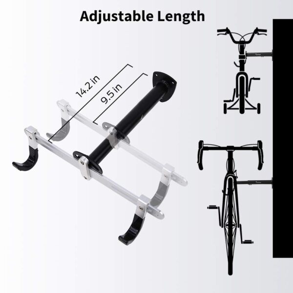 Sportneer Wall Mount, Horizontal Aluminium Metal Adjustable Bicycle Rack Holder Hook For Road Bike, Mountain Bike, Kids Bike Indoor Storage (4229 X 1191 X 919 Cm, color- Black, Bracket Shelf) - Image 5
