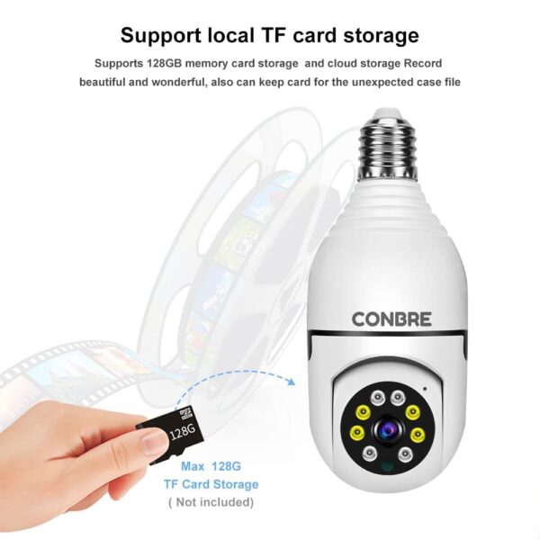 Conbre LightXR 2MP Full HD Indoor Wireless WiFi CCTV Security Camera | Motion Tracking | Two Way Talk | Colored Night Vision | Support Upto 128GB SD Card | Includes E27 Holder - Image 10