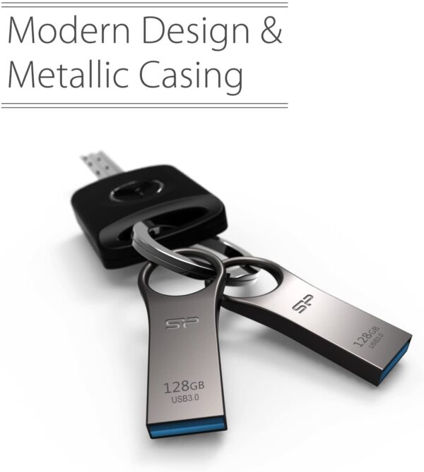 SP Silicon Power 128Gb USB 3.0 Flash Drive with Keychain Hole Key Ring Design, Waterproof Dustproof Metal Casing Thumb Drive Pen Drive Memory Stick - Jewel J80 Series - Image 4