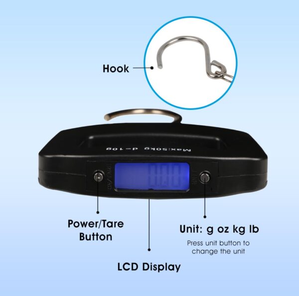 ATOM Electronic Digital Luggage Scale With Buckle Hook. | Portable Scale for Luggage, Industrial & Fishing | With LCD Display | Capacity: 50Kg x 10gms | Atom A 09 Digital Luggage Scale - Image 3