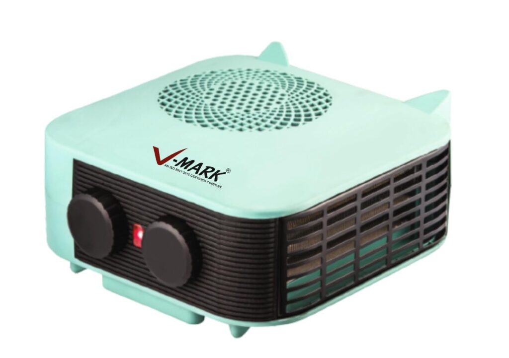 V-Mark Bravo – C60 Fan Based Room Heater, 100% Copper Wire Motor, Overheat Protection, Adjustable Heat Setting – Green/Ivory