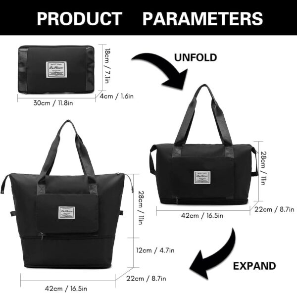Umadiya Womens Large Capacity Folding Travel Tote Bag|Oxford Fabric Waterproof Lightweight Foldable Duffel Bag Portable Expandable Travel Bag|Dry And Wet Carry On Bag(Colors As Per Stock),White - Image 3