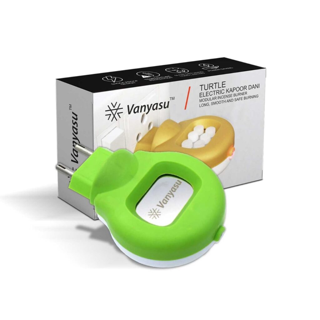 Vanyasu Turtle Electric Kapoor Dani | Lemon Green | Heavy Duty Slow Camphor Burner | Long-Lasting Room Freshener