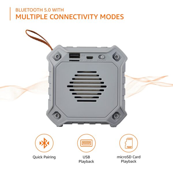 AmazonBasics 5W Bluetooth 5.3 Speaker, Upto 36 Hrs Playtime, True Wireless Technology, Built in Mic, Multiple Connectivity Modes (Grey) - Image 8
