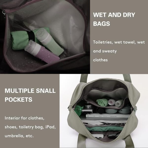 Eranqo Foldable Nylon Duffle Bag For Travelling|Waterproof And Large Travel Bag For Women's Luggage|Expandable & Multipurpose Large Capacity Weekender Carry Bag For Women's Travel (Grey-Green)23 Cms - Image 6