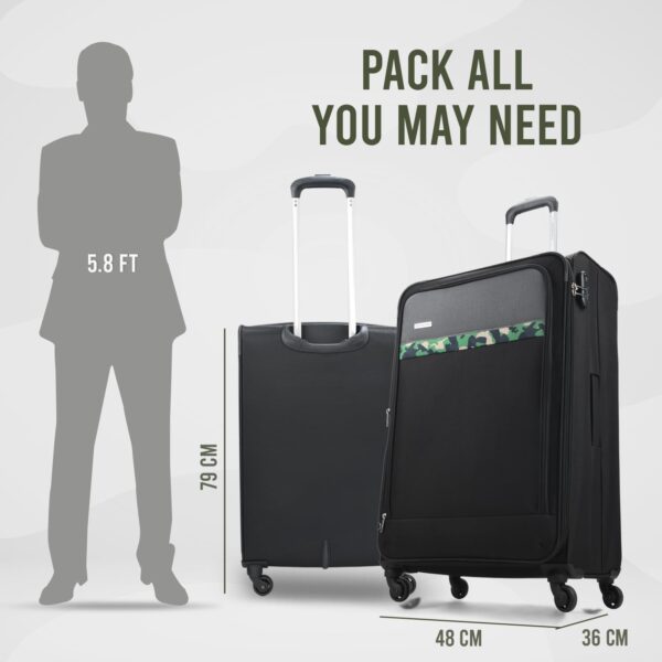 Aristocrat Commander 79Cms Premium Polyester with PVC Coating Soft Sided Check-in 4 Wheels Large Black Spinner Suitcase - Image 5