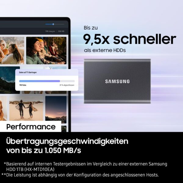 Samsung T7 1TB Up to 1,050MB/s USB 3.2 Gen 2 (10Gbps, Type-C) External Solid State Drive (Portable SSD) Grey(MU-PC1T0T) - Image 7