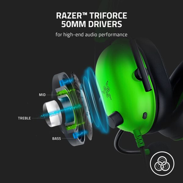 Razer Blackshark V2 X Gaming : 7.1 Surround Sound - 50Mm Drivers - Memory Foam Ear Cushions Wired On Ear Headphones With Mic Rz04-03240600-R3M1 - Green - Image 3