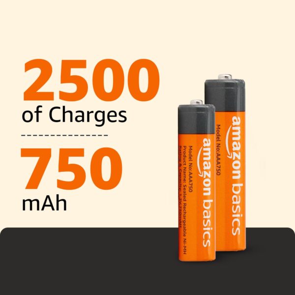 Amazon Basics AAA Rechargeable 750 mAh Batteries | Ready-to-use | Pre-Charged Ni-MH Batteries (Pack of 2) - Image 8