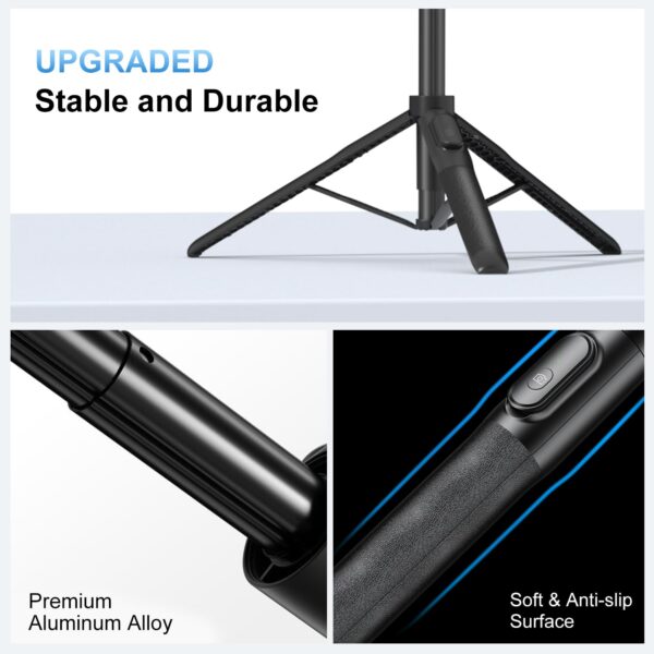 Mobilife 64" Multi-Function Selfie Stick Tripod Long Selfie Stick for iPhone&Android Multiple Mount for Camera Gopro Fill Light Aluminum Portable Mobile Tripod with Bluetooth Remote,Black - Image 4