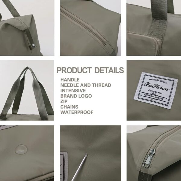 Eranqo Foldable Nylon Duffle Bag For Travelling|Waterproof And Large Travel Bag For Women's Luggage|Expandable & Multipurpose Large Capacity Weekender Carry Bag For Women's Travel (Grey-Green)23 Cms - Image 5