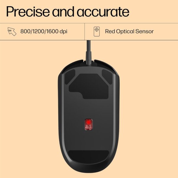 HP M070 Ergonomic Wired Mouse/ 1.5M USB Cable/Optical Engine/Accurate Positioning/ 1600 DPI with Adjustable DPI 1000-1200/3 Years Warranty - Image 6