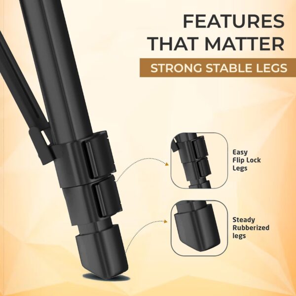 Syvo S-520 (57 Inch) Lightweight Aluminum Tripod with Mobile Holder for DSLR Camera & Smartphone with Operating Ht. 4.75 Ft, Max Load Capacity Upto 2kgs with 360 Degree Ball Head, Carry Bag Included - Image 6