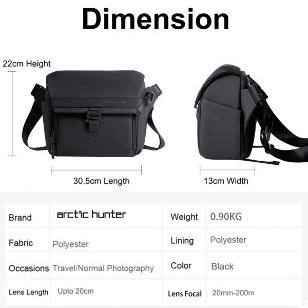 Arctic Hunter Camera Bag Crossbody Sling Bag for DSLR Camera and Lens with Tripod Holder Multiple Pockets for iPad Battery Shockproof Water Resistant One Shoulder Camera Bag for Men Women,Black - Image 4