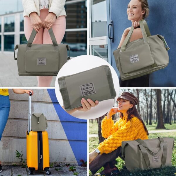 Eranqo Foldable Nylon Duffle Bag For Travelling|Waterproof And Large Travel Bag For Women's Luggage|Expandable & Multipurpose Large Capacity Weekender Carry Bag For Women's Travel (Grey-Green)23 Cms - Image 7