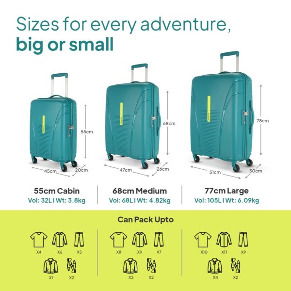 American Tourister Ivy 4 Wheel Spinner Polypropylene (Pp) 3 Pc Set Sea Green Hard Trolley Bag with TSA Lock Small, Medium & Large (55Cm + 68 Cm + 77Cm) - Image 6