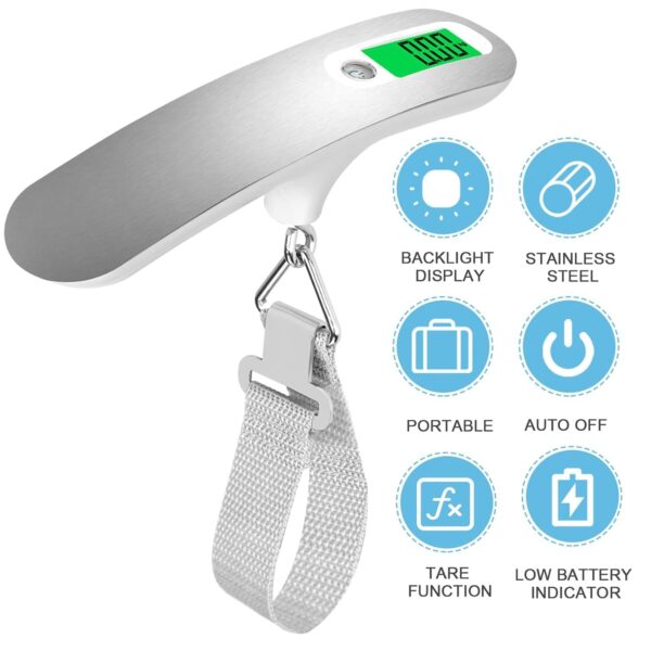 TEKCOOL Silver Luggage Scale, 50kg/110lb Capacity, LCD Display, Portable Travel Weighing Scale for Bags, Bags, Home, Shop, Gas Cylinder - Image 3