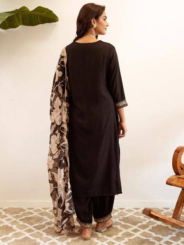 INDO ERA Women's Viscose Rayon Embroidered Straight Salwar Kurta Dupatta Set - Image 4