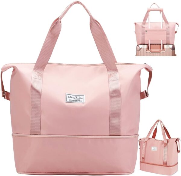 FW FAMEWORLD Nylon 41 Cms Imported Foldable Travel Duffle Bag for Women, Expandable Lightweight Waterproof Carry Weekender Overnight Luggage Bag (Peach) - Image 2