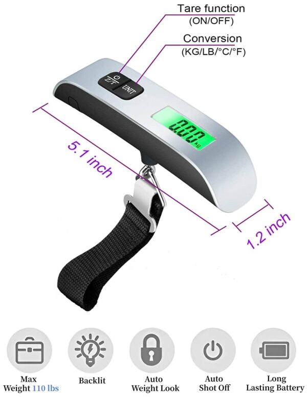 EzLife - 50Kg Portable Electronic Digital LCD Screen Scale for Travel Luggage Home Personal Use - Image 3