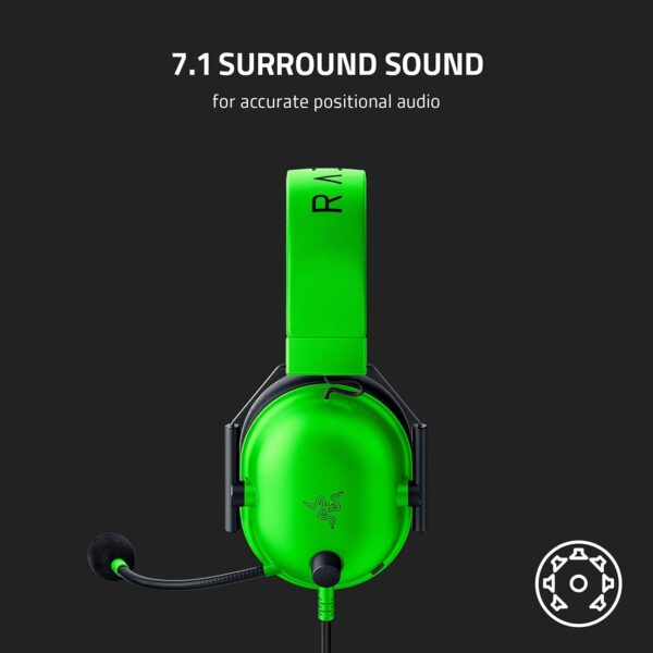 Razer Blackshark V2 X Gaming : 7.1 Surround Sound - 50Mm Drivers - Memory Foam Ear Cushions Wired On Ear Headphones With Mic Rz04-03240600-R3M1 - Green - Image 7