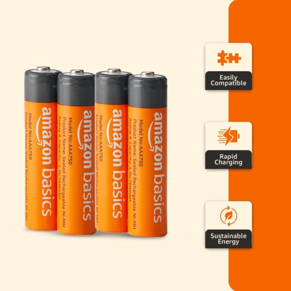 Amazon Basics AAA Rechargeable 750 mAh Batteries | Ready-to-use | Pre-Charged Ni-MH Batteries (Pack of 4) - Image 5