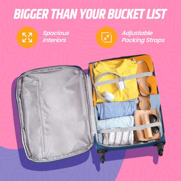 Skybags Trick Polyester Softsided 69 Cm Cabin Stylish Luggage Trolley with 4 Spinner Wheels | Blue Trolley Bag - Unisex - Image 7