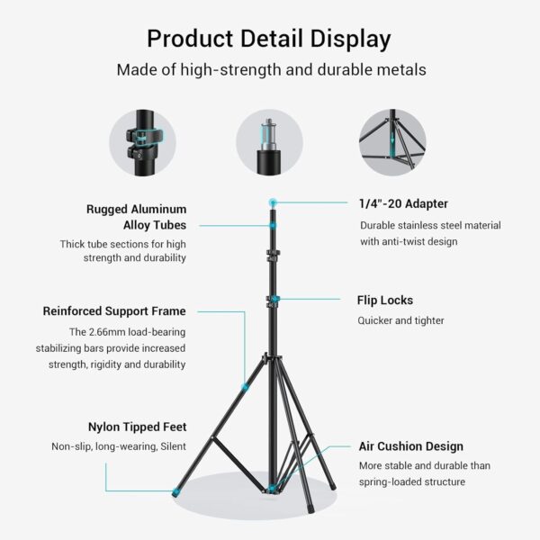 CELLMASTER Lightweight & Portable Portable 7 Feet (84 Inch) Long Tripod Stand with Adjustable Mobile Clip Holder for All Mobiles & Cameras (Black) - Image 6