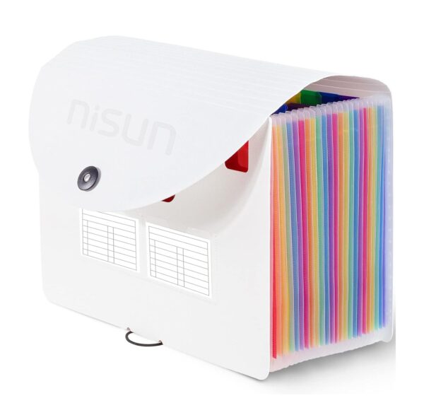 NISUN 24 Pockets File Organizer, Expanding File Folder, Plastic Letter Size with Labels, Accordion Document Organizer, Adjustable Buckle Folder, A4 Portable Accordion Paper/Bill/Receipt Bag - White - Image 2