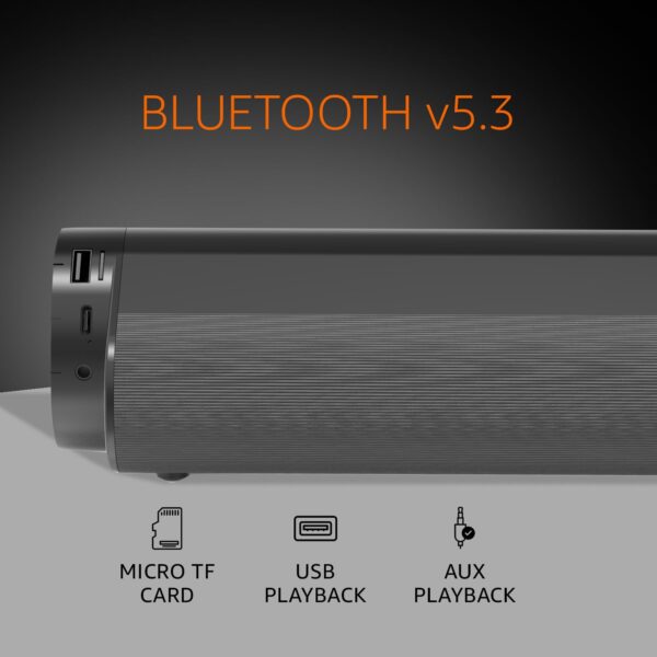 amazon basics SB20R 20W Bluetooth Soundbar with 3600 mAh Battery | 2X Bass | Up to 10 hrs of Playback | Blue LED Lights | Bluetooth 5.3, Aux & USB Connectivity (Black) - Image 7