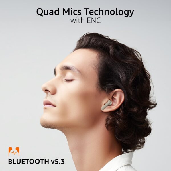 amazon basics TWS in-Ear Earbuds (AB-T17) with Fast Charging up to 70 Hours of Playtime | Dual 13mm Driver | IPX4 Water-Resistance | Bluetooth 5.3 | Charging Case with Mic | Touch Control (Beige) - Image 5