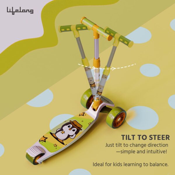 Lifelong Scooter for Kids 3+ Years - Foldable Kids Scooter with PVC Wheels & Adjustable Height - Kick Scooter Capacity 50kg 3+ Year Old boy & Girl - Skate Scooter (LLKS16) White & Green - Image 5