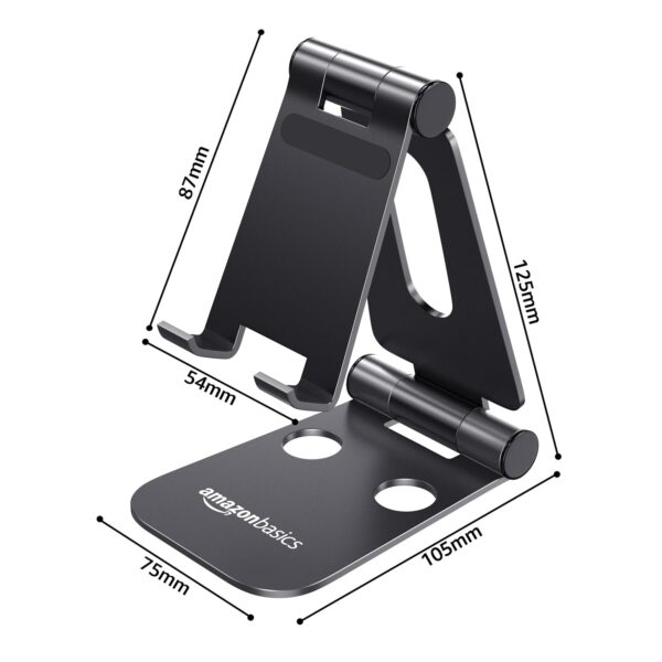 amazon basics Aluminum Adjustable Mobile Phone Foldable Tabletop Stand Dock Mount for All Smartphones, Tabs, Kindle, iPad (Black) - Image 7