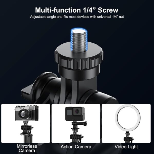 Mobilife Long Selfie Stick with Tripod Stand Aluminum 61 inch Multifunctional Bluetooth Tripod for Mobile Phone Vlogging Live Stream 1/4" Screw for Mirrorless/Action Camera Ring Light Gopro,Black - Image 4