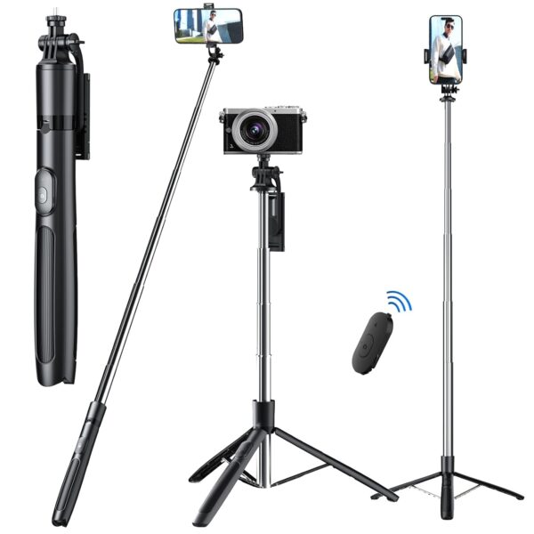 Celfiexpt Long Selfie Stick with Tripod Stand 62-inch Reinforced Tripod for Mobile Phone Multi-Functional Bluetooth Selfie Stick for Travel Vlogging Live Stream Suitable for Gopro Mirrorless Camera - Image 2