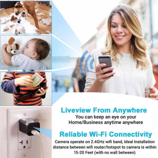 IFITech Wireless Spy Camera, Hidden WiFi Camera with Live View - Video Audio Recording - HD 1080P Spy Camera Charger - Home/Office Security Camera - App Control (Android & iOS)【2024 Upgraded Version】 - Image 5