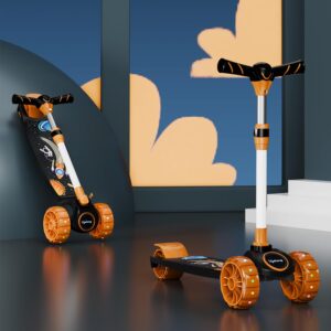 Lifelong Scooter for Kids – Kids Scooter with 3 Changeable Colours with PVC LED Wheels, Aluminium Handle & Adjustable Height – Kick Scooter for Kids Boy & Girl – Skate Scooter, Black and Orange