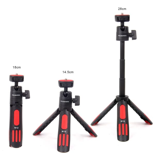 POLAM-FOTO Lightweight Desktop Mini Tripod 3 Levels Adjustment 360° Ball Head Cold Shoe for Camera/Phone/Webcam/DSLR/Sony/Gopro，Extendable Selfie Stick, for Vlogging, Live Streaming… - Image 5