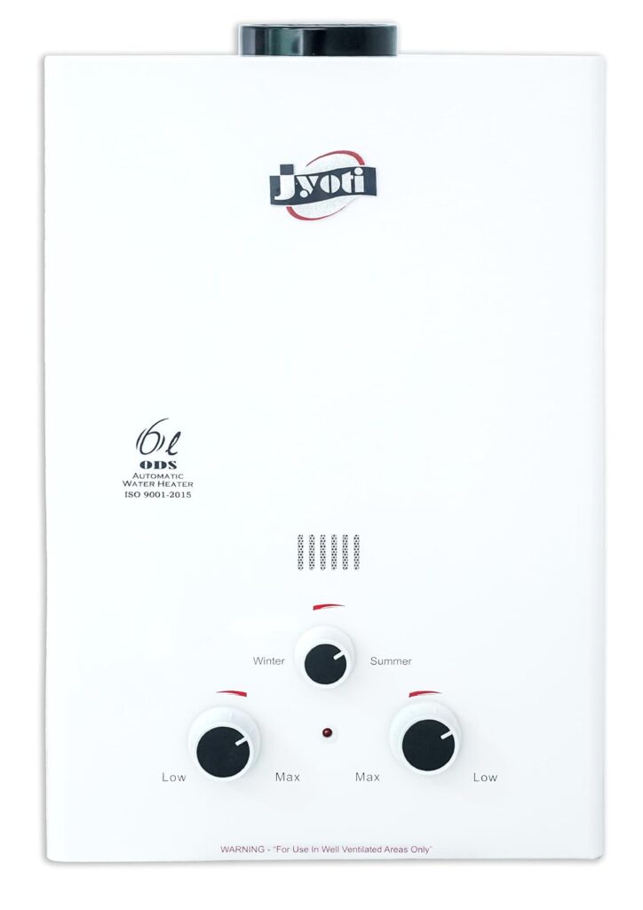 Jyoti Star LP Instant Gas Geyser (LPG) | 6Ltr Capacity Copper Tank | Fully Automatic Low Pressure Gas Water Heater | Auto Cut-off | ISI Mark Instant Water Heater | 1 Year Warranty from Manufacturer
