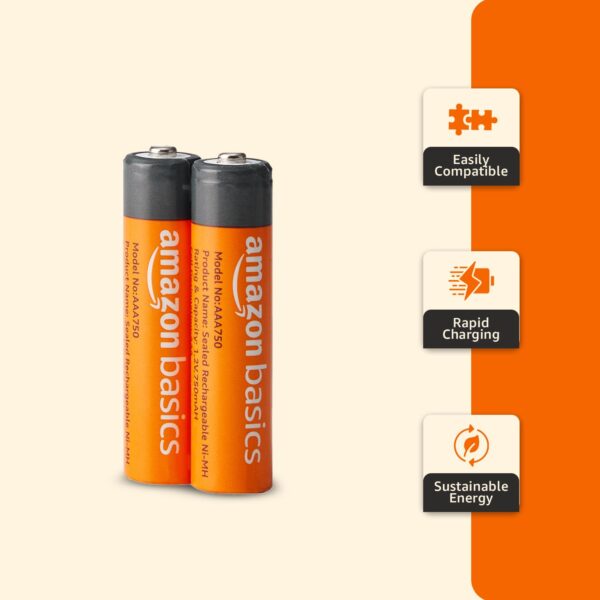 Amazon Basics AAA Rechargeable 750 mAh Batteries | Ready-to-use | Pre-Charged Ni-MH Batteries (Pack of 2) - Image 5