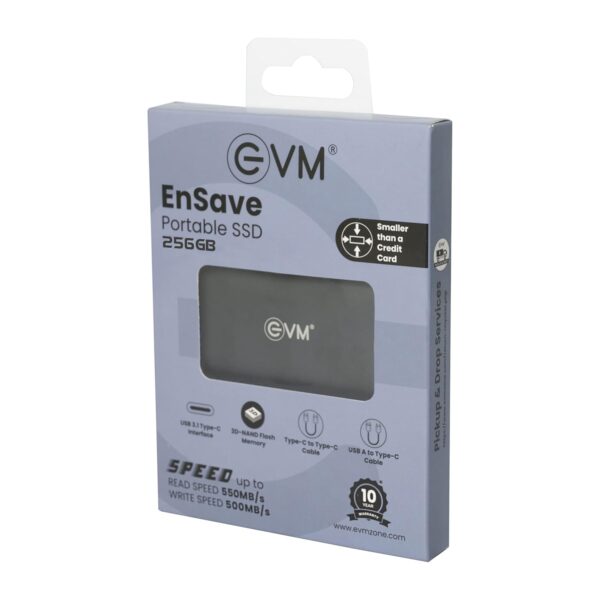 EVM EnSave External SSD 256GB - Smallest Portable SSD - 550 Mb/s Read & 500 Mb/s Write - USB 3.1 Gen 2 Type C - 10 Years Warranty (EPSSD/256GB) - Image 8