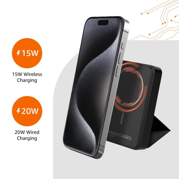 Amzon Basics 10000mAh 20W Fast Charging Power Bank and 15W Wireless Output | Type C Power Delivery (Input & Output) Quick Charge| Two Way Fast Charge | Made in India (Black) - Image 4